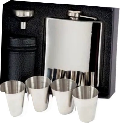 Aintree 6oz Steel Hip Flask & Cups