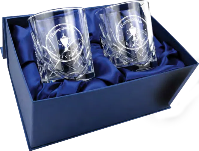 Lindisfarne Classic Set of 2 Panelled Whisky Tumblers & Presentation